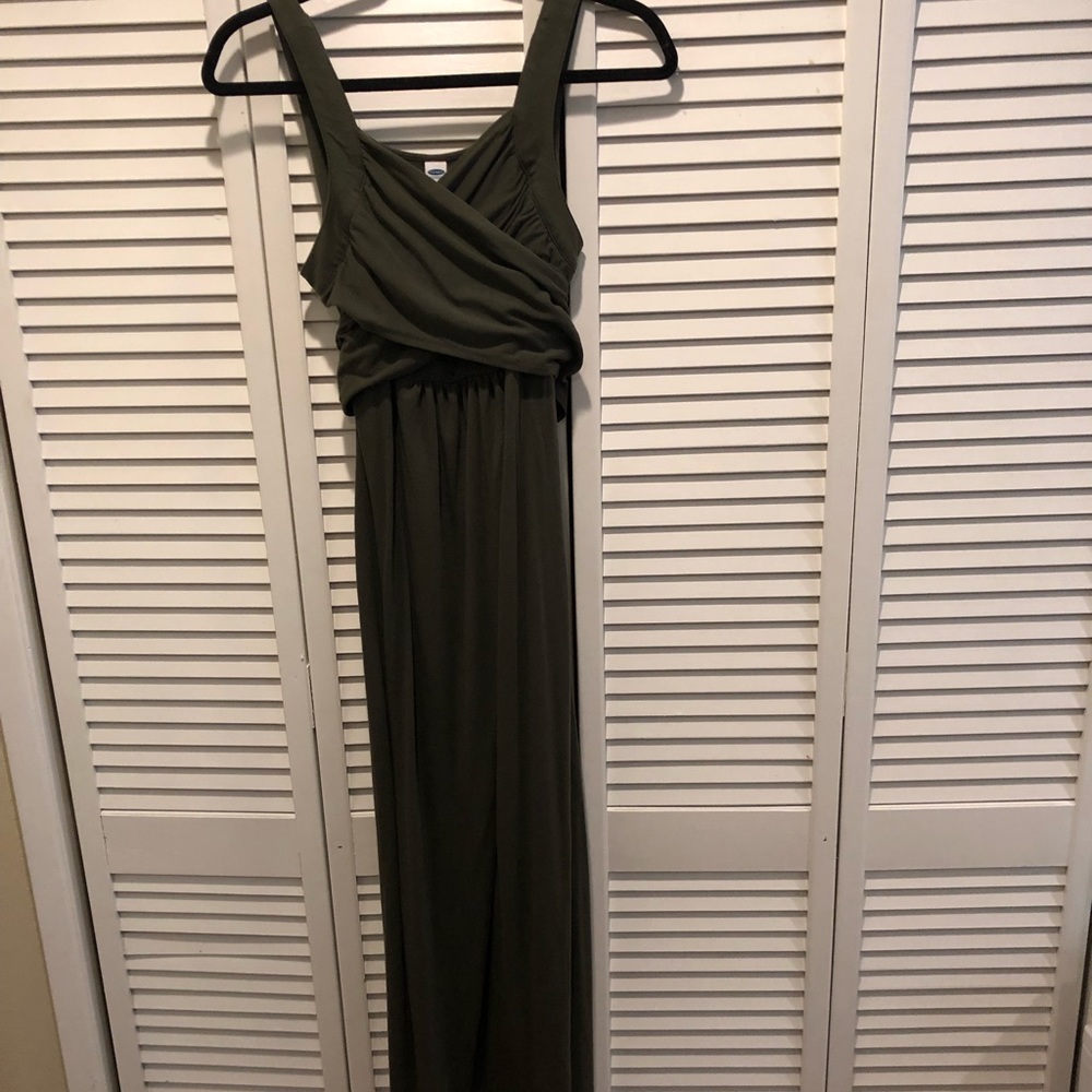 Olive green wrap maternity dress